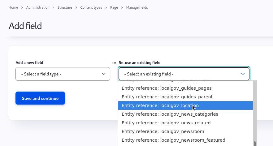 Administration > Structure > Content Types > content type > Manage Fields > Add field dialogue